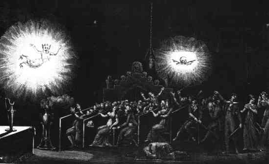 Escena de un espectáculo de fantasmagoría ejecutado por Robertson. 